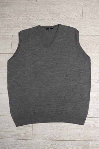 V Yaka Battal Büyük Boy Yünlü Kolsuz Triko Süveter Gri