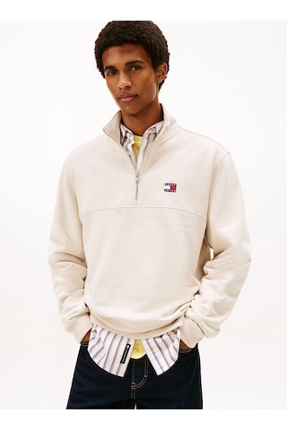 Tommy Hilfiger Tjm Normal Kesim Armalı Yarım Fermuarlı Erkek Beyaz Sweatshirt Dm0dm22344ybh Beyaz
