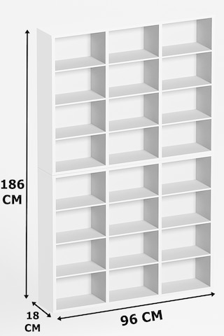 Ae-1079 İmre Beyaz 24 Raflı Kitaplık Kütüphane Ayarlanabilir Raf