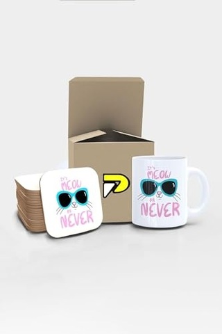 Or Kedi Tasarımlı Baskılı Kupa Bardak Seti Eğlenceli Özel Hediye Mug Çok Renkli