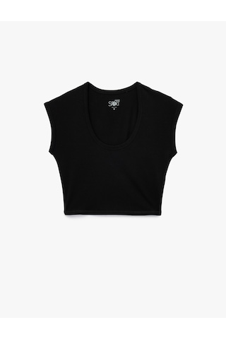Koton U Yaka Kısa Kollu Pamuklu Slim Fit Spor Tişört Siyah 6wak10102nk SIYAH