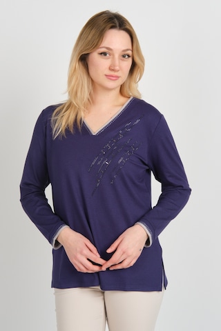 Detay Triko Kadın V Yaka Taş İşlemeli Uzun Kol Anne Bluz 5751 Mor Mor