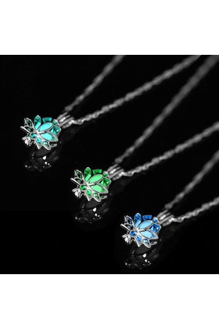 Gece Parlayan Lotus Çiçeği Kolye Gümüş