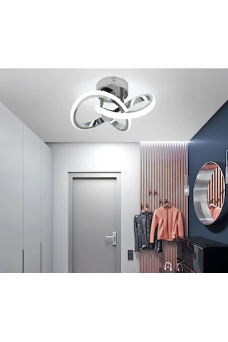 Burenze Modern Tekli Plafonyer Tavan Led Avize Krom Beyaz Işık