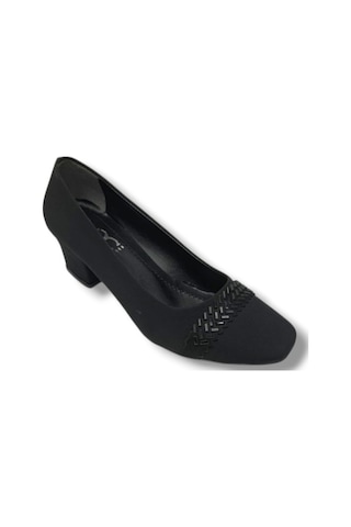 C-shoes 7305-26 Mat Saten Bant Taşlı Kısa Kalın Topuk Kadın Ayakkabı Siyah