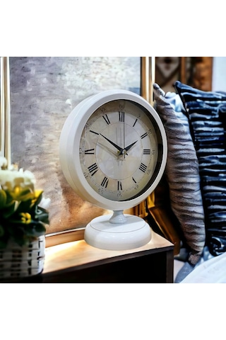 Beyaz Metal Ofis Salon Otel Masa Saati 25*20 cm Y5