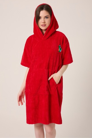 Palmiye Sörf Nakışlı Yetişkin Sörf Yazlık Panço Kapüşonlu Plaj Havlusu Bordo Bordo