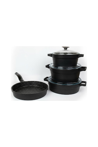 Masterchef Döküm 7 Parça Set Çizgili Tencere Siyah