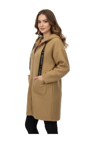 Caftan Kadın Anne Kapüşonlu Cepli Buklet Hırka Bgl-st05084 Camel