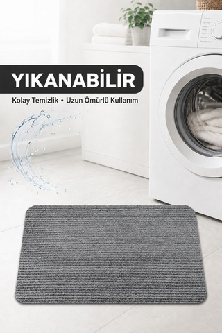 Kapı Önü Paspası Çizgili Kir Tutucu Yıkanabilir Kaymaz Taban Balkon Önü Dış Kapı Antre Giriş Koridor Mutfak İç Dış Mekan Halı Paspas Gri
