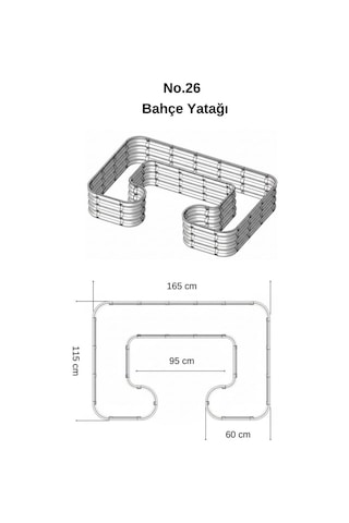 Modüler Yükseltilmiş Bahçe Sebze Yatağı No:26 165x110 Gri