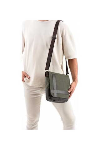 Kanvas Kumaş Tablet Çantası Erkek Postacı Çanta 27 23 Cm Çapraz Askılı Omuz Çantası Haki