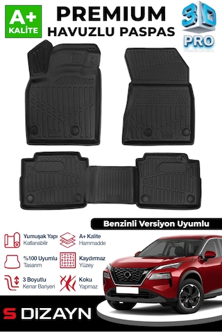 S-dizayn Nissan X-trail Benzinli 3d Pro Havuzlu Paspas 2022 Üzeri A+ Kalite