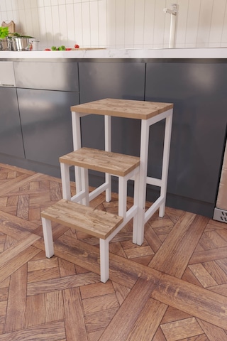 Hidden Folding Çok Amaçlı Katlanır Merdiven Çiçeklik Sehpa Beyaz