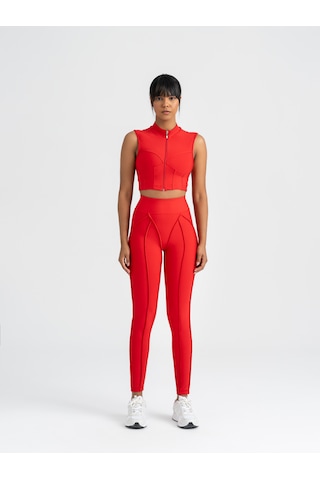 Dikişle Modellenmiş Spor Tayt Kırmızı