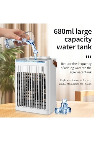 Motion003 Beyaz 3u 1 Arada Tasinabilir Su Sogutma Fani 5 Hiz Buz Odasi Usb Masa Fani Nemlendirici Led Isik