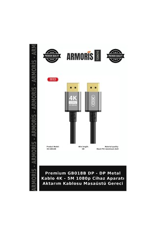 Premium Gb018b Dp - Dp Metal Kablo 4k - 5m 1080p Cihaz Aparatı Aktarım Kablosu Masaüstü Gereci
