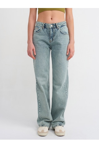 Dilvin Yıkama Efektli Denim Pantolon Yeşil