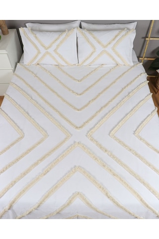 Dnc Home Tekstil Ndchome Beyaz Pamuk Keten Çoklu Püsküllü Tek Kişilik Nevresim Takımı 1 Yedek Yastıklı