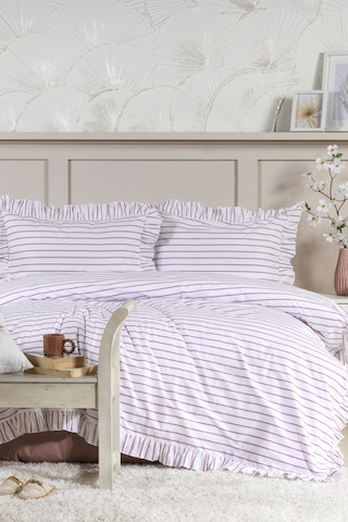 Elart Lara Nevresim Takımı Çift Kişilik Lastikli Çarşaf %100 Pamuk Ranforce Fırfırlı 200x220 Cm Gülkurusu Gülkurusu