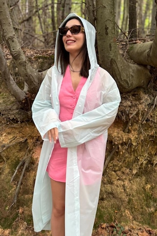 Mollycrush Unisex Su Rüzgar Geçirmez Katlanabilir Kapüşonlu Çıtçıt Düğmeli Eva Mavi Yağmurluk Şeffaf