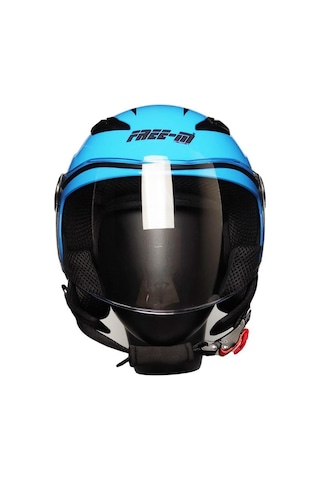Free-M Motosiklet Yarım Camlı Çocuk Kaskı Sertfikalı Abs Material Kask Mavi