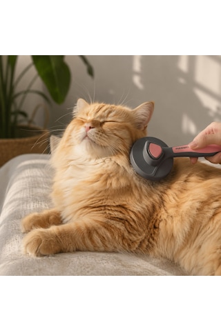 Patikadan Otomatik Tuşlu Kendini Temizleyen Kedi Köpek Tarağı - Pembe