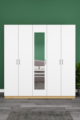 Asra Trend Lüks 5 Kapaklı Çekmeceli Gardırop %100 Mdf Askılı Aynalı Düzenleyici Elbise Dolabı G-04 Çok Renkli