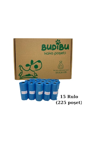 Budibu Kedi Köpek Kaka Poşeti Evcil Hayvan Dışkı Torbası Mavi 15 Rulo