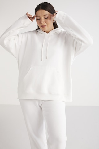 ETHIQUET TEREZABB Kadın Içi Polarlı Yumuşacık Comfort Fit Kapüşonlu Kanguru Cep Beyaz Büyük Beden Sweatshirt