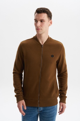 AR-MA Arma Erkek Slim Fit Selanik Kumaş Tam Fermuar Fleto Cepli Kapüşonsuz Kolej Yaka Sweatshirt K30324698302 Kahverengi-k7