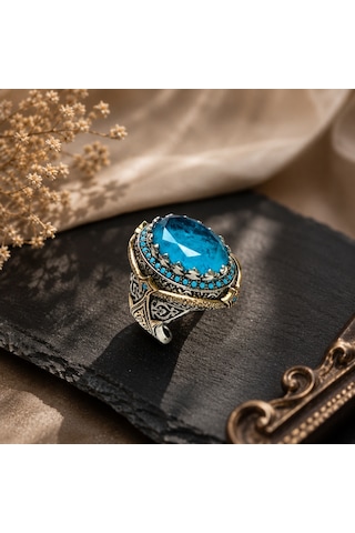 Özel Tasarım Paraiba-firuze Taşlı Gümüş Erkek Yüzük