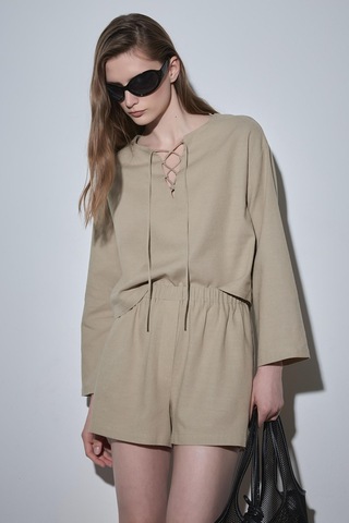 Suud Collection Ihlamur Yeşili Zoe Basic Keten Şort Yeşil
