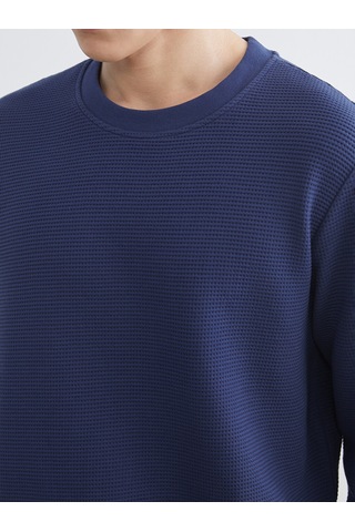Lcwaıkıkı Classic Lacivert Bisiklet Yaka Dokulu Erkek Sweatshirt