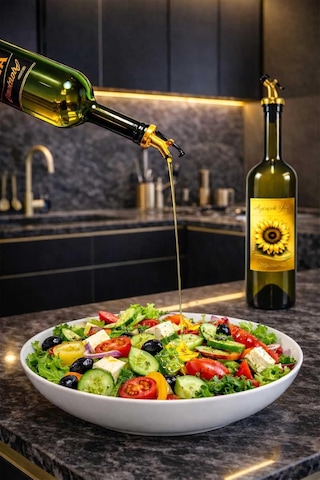 Zeytinyağı Ve Ayçiçek Yağı Şişesi Seti, Altın Etiket Ve Yağdanlık Aparatlı, Korumalı Ahşap Standlı 750 Ml Çok Renkli