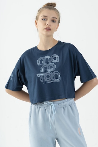 Maraton Comfort Kadın Bisiklet Yaka Navymelanj Crop Top Navymelanj