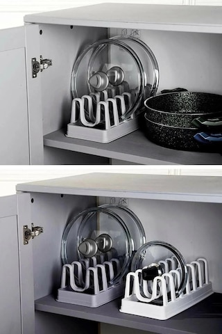 Rotanev 2 Adet 6 Bölmeli Tencere Kapağı Organizeri - Dolap İçi Düzenleyici Kapak Düzenleyicisi Beyaz