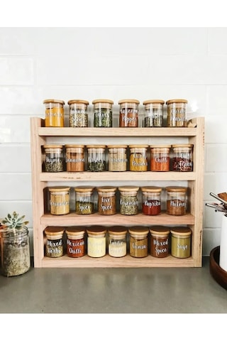 Doğal Ahşap Baharatlık Tezgah Üstü Dekoratif Mutfak Rafı 40cm X 35cm X 9cm Krem