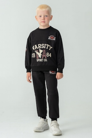 Ahengim Erkek Çocuk Varsity Baskılı Alt Üst Eşofman Takımı Ak7959 Siyah
