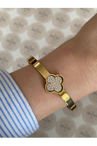 Pinery Jewels Yonca Modern Paslanmaz Çelik Kelepçe Bileklik -günlük Ve Özel Kul Altın