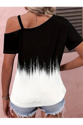 Kadın Tek Omuzdan Açık Askı Detaylı Desenli Süprem Bluz Altın