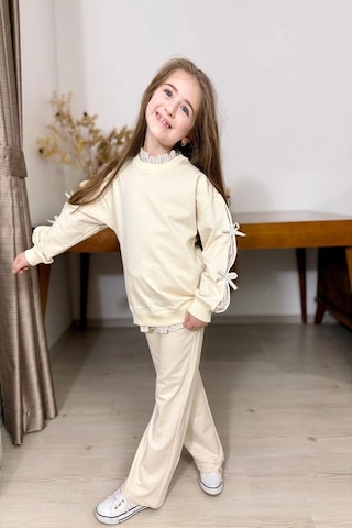 Koçak Kids Gömlek Desenli Krem Rengi Kız Çocuk Takım Krem