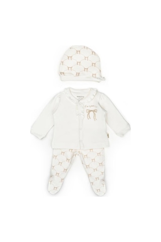 Babycosy Organic Wear Bebek 3 Lü Takım Pantolon, Uzun Kol T-shirt, Şapka , Bebek Ve Yenidoğan Serisi - Csy8144 Powder