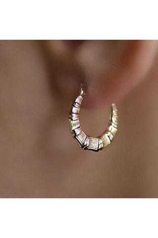 Çizgili Küçük Altın Kadın Küpe 1.6 Cm