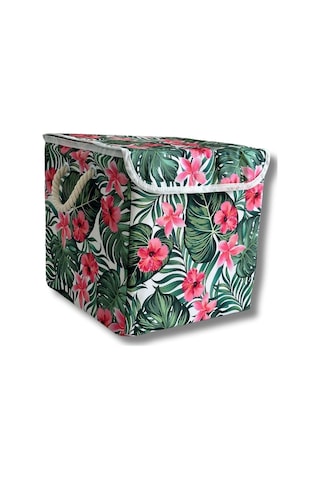 Kapaklı Dolap İçi Çamaşır Oyuncak Düzenleyici Katlanır Saklama Kutusu 30x30x30-yeşil Yaprak Siyah