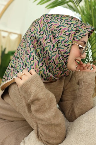 Silk Home Twill Ipek Eşarp Vizon, Yağ Yeşili, Pembe, Koyu Yeşil 11413-09