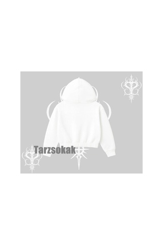 Tarzsokak Kapşonlu Crop Sweatshirt Fossilized Skull Underground Archive Beyaz