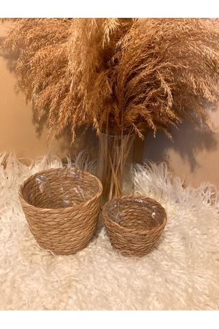 V Şeklinde Hasır Kalın Örgü İçi Poşetli Saksılık Küçük Ve En Küçük Boy