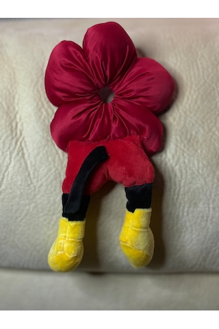Mickeyy Mouse Figürlü Saten Puantiyeli Scrunchie Simit Toka - Çılgın Topuz Tokası Kırmızı