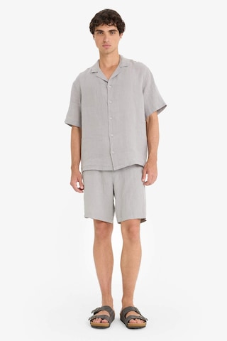 Defacto %100 Keten Relax Fit Apaş Yaka Kısa Kollu Gömlek F4597ax25hsgr454 Gri